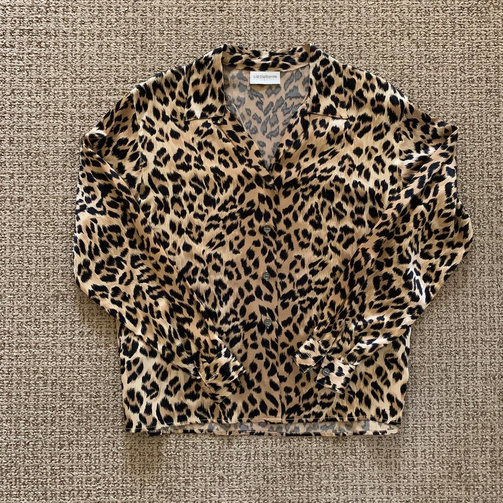 Liz Claiborne long sleeve silk top - leopard print